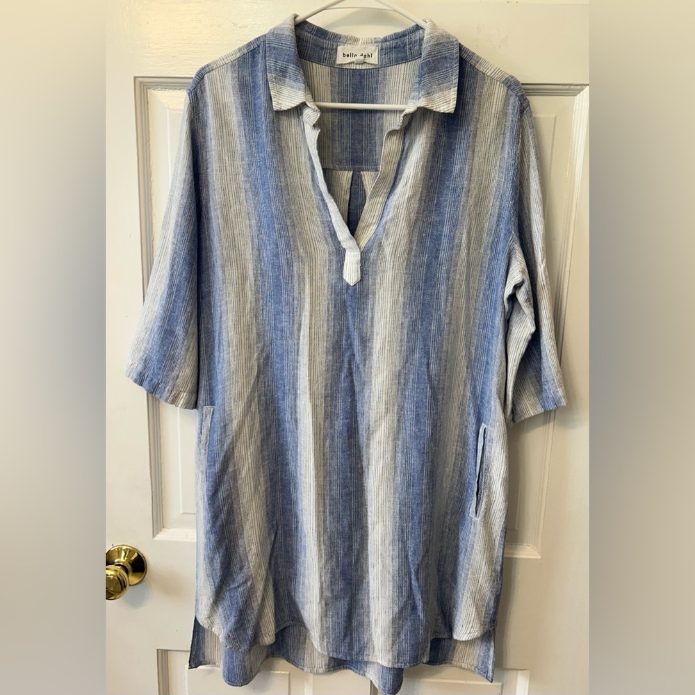Bella Dahl Women’s Tunic Blue White Stripes Size L - Swimsuit Cover Up Beachwear